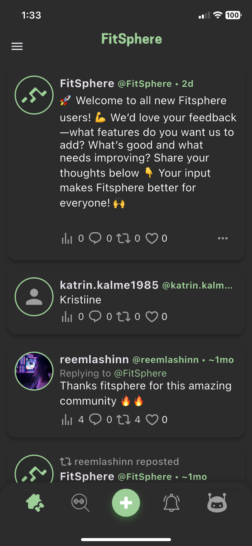 Fitsphere social feed